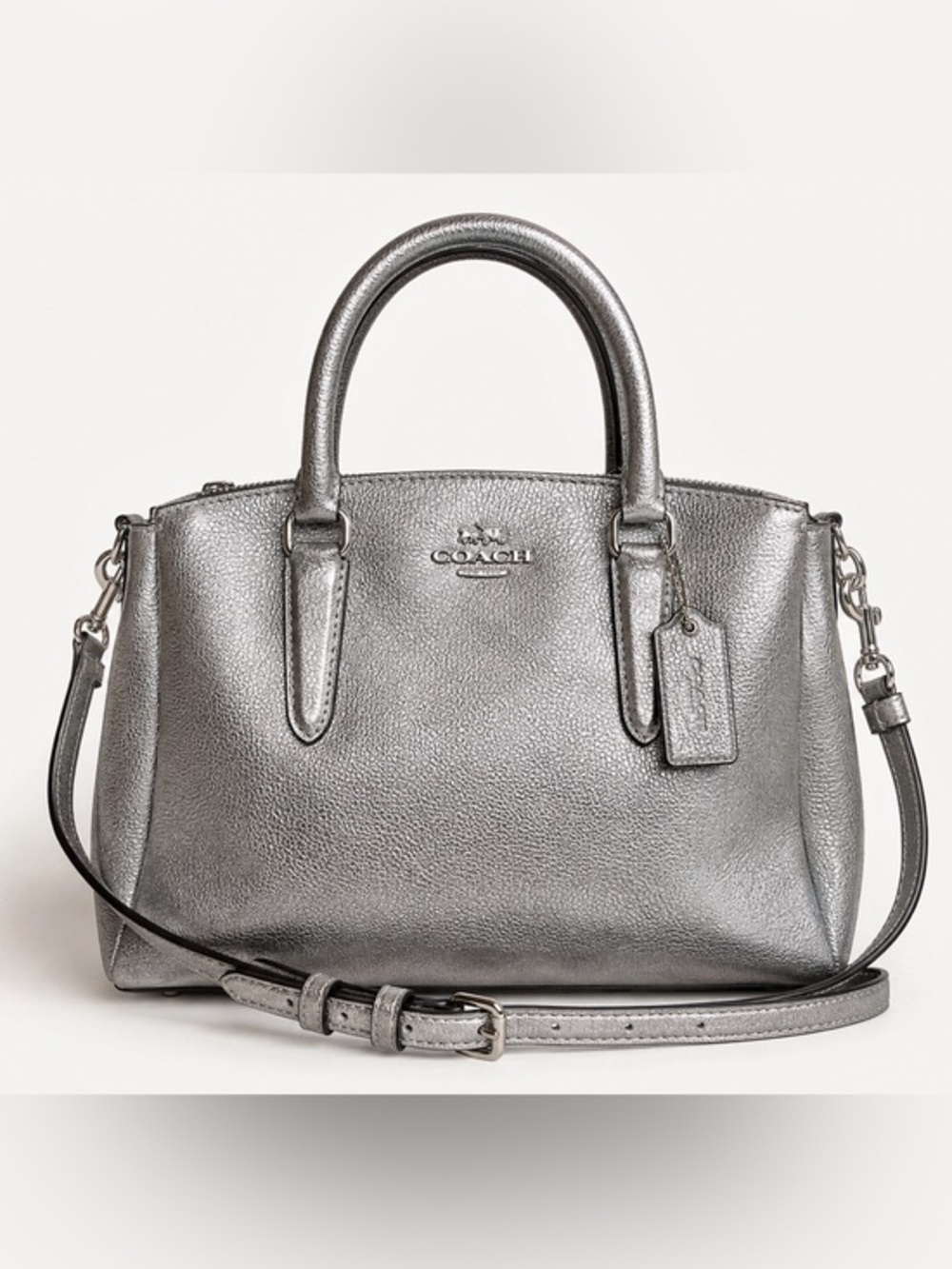 ✨ Coach Mini Sage Silver Metallic Leather Crossbody Satchel EUC